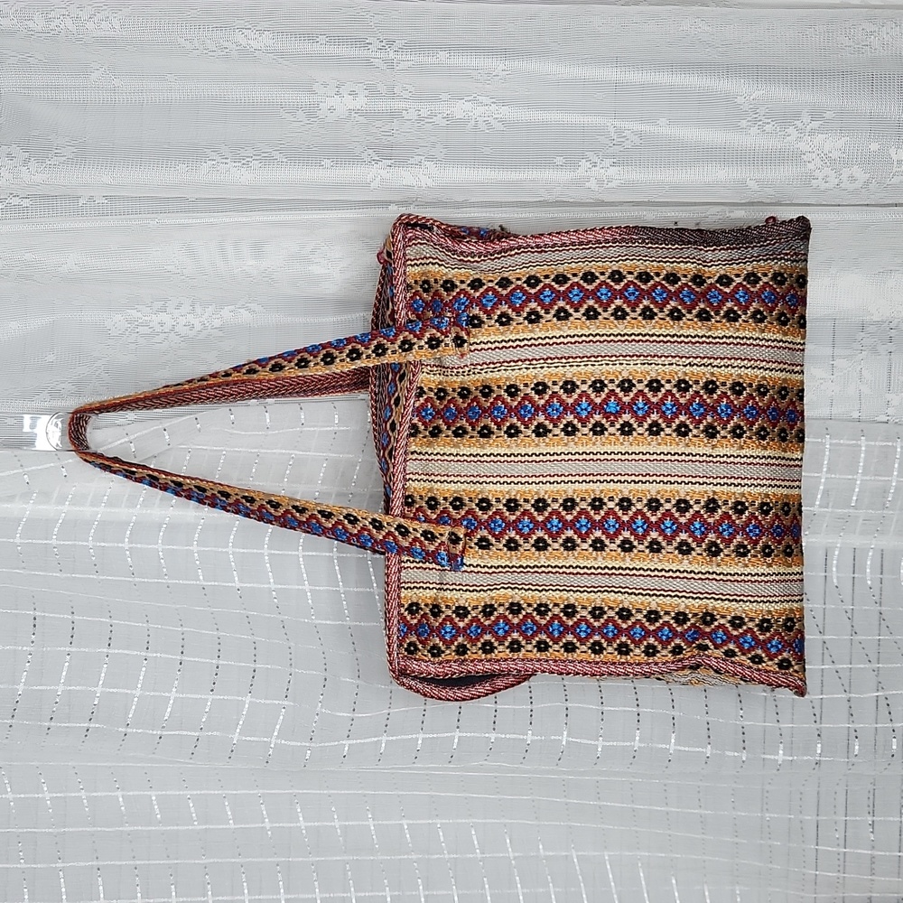 Vintage Boho Straw Rafia Zip Up Mini Shopper Bag